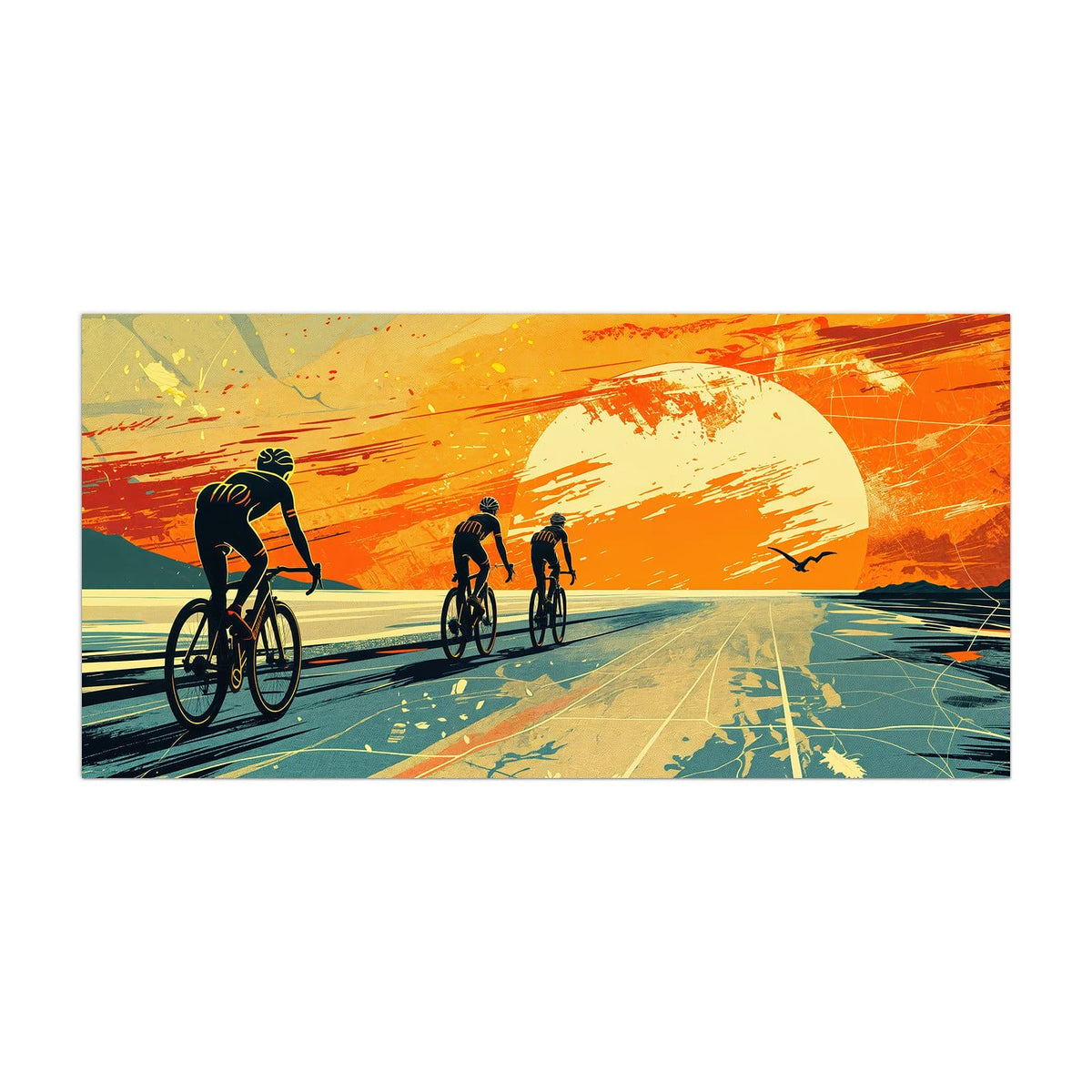 Küchenrückwand aus Glas Radfahrer im Abendrot im Hochformat, Motiv bildfüllend von vorn