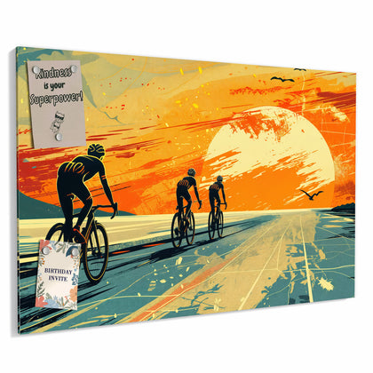 Metall Magnettafel mit dem Motiv Radfahrer im Abendrot