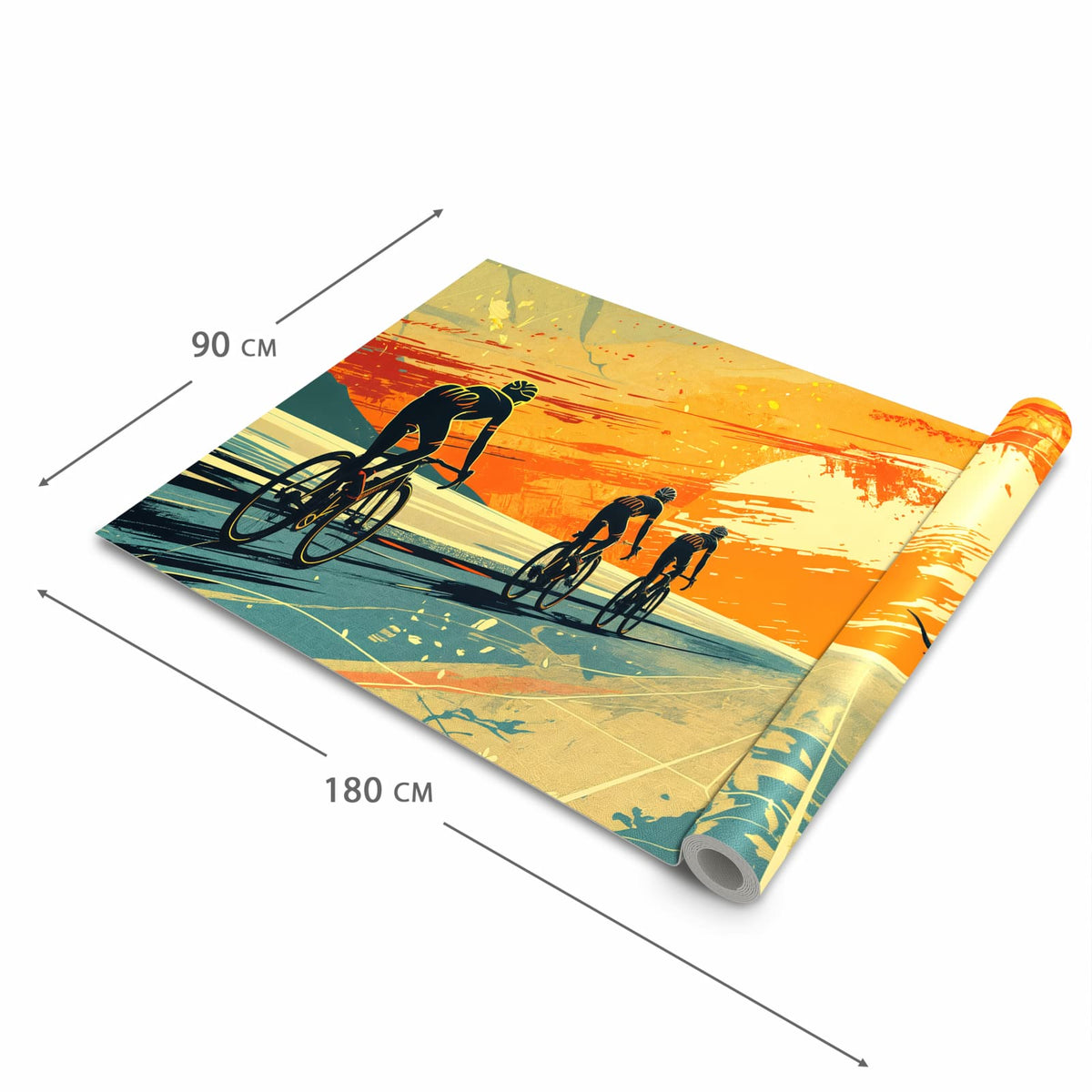 Geruchsneutraler waschbarer Teppich Küche mit Motiv Radfahrer Sonnenuntergang in der Grösse 60x270 cm