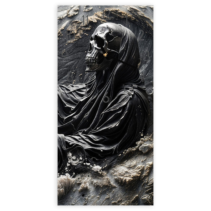 Wanduhr Skelett in Wellen aus Glas – Hochformat 30 × 60 cm mit Ziffernblatt Elegant