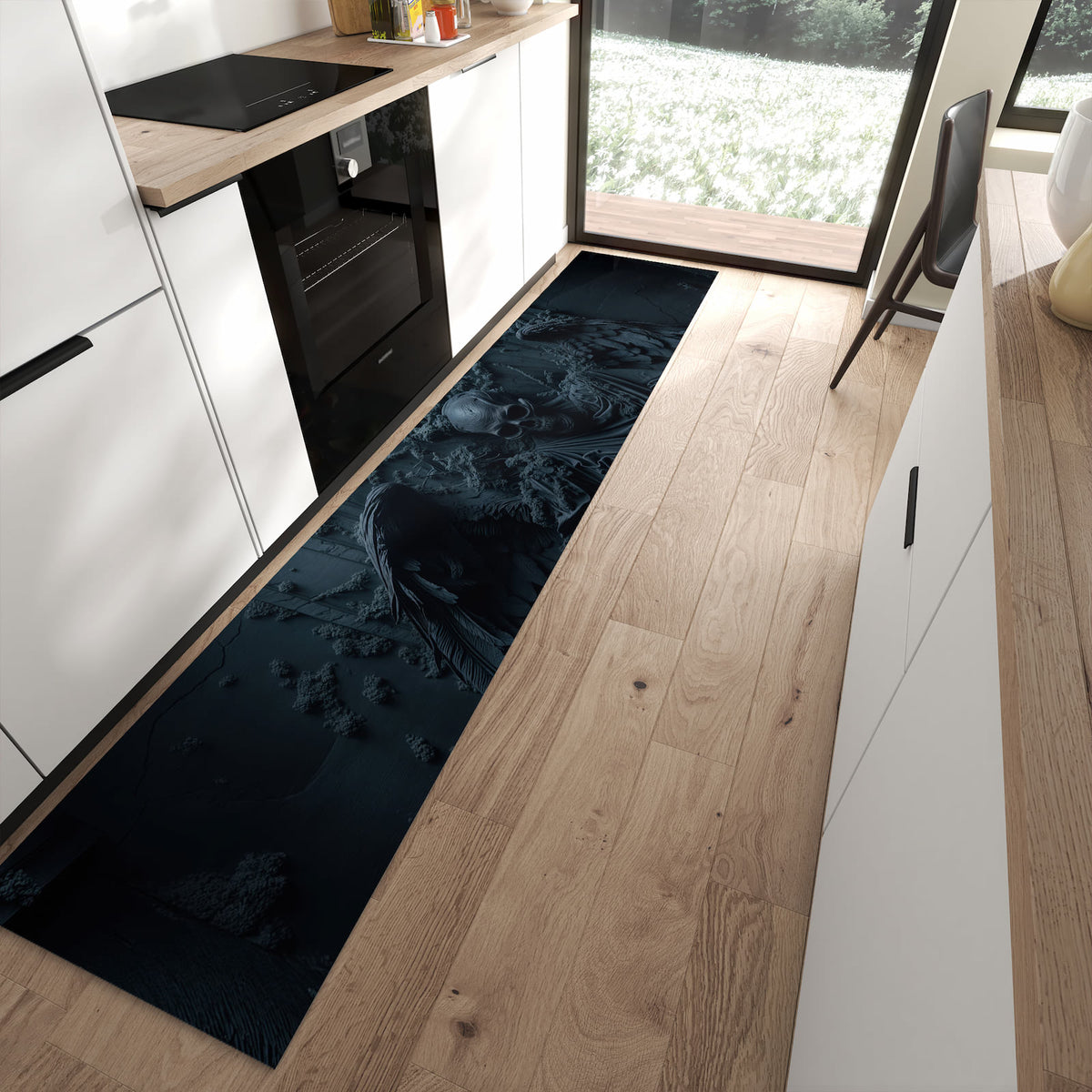 UV-beständiger dünner Teppich mit Motiv Skeletthüter in moderner Küche