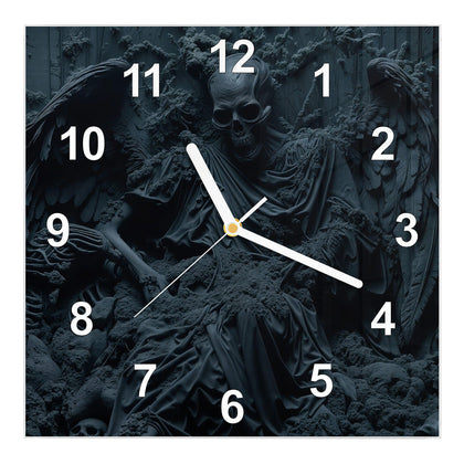 Wanduhr Quadratisch mit dem Motiv Geflügeltes Skelett