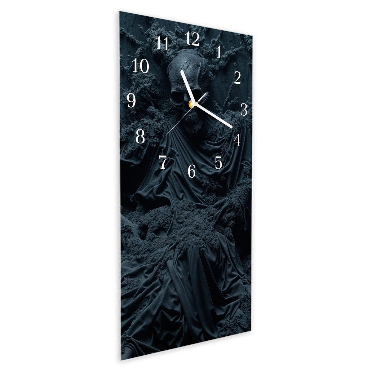 Vormontiert – mit Schwebeeffekt – Wanduhr Skeletthüter aus Glas – Hochformat 30 × 60 cm