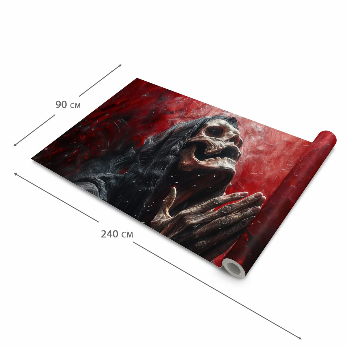 Formstabiler Bodenläufer Teppich mit Motiv Skelettbetende Hände in der Grösse 60x240 cm