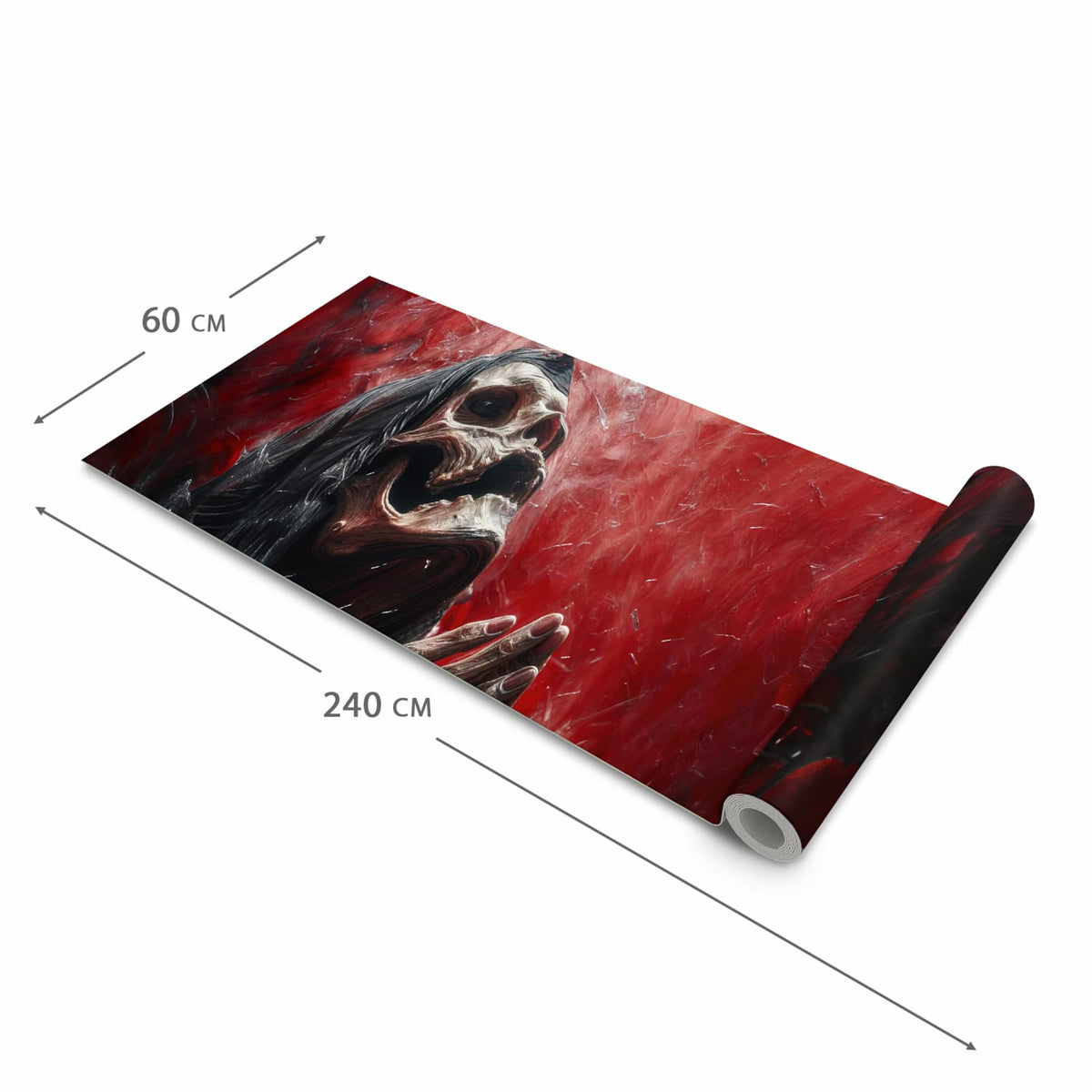 Strapazierfähiger Läufer für den Eingangsbereich mit Motiv Skelettbetende Hände in der Größe 60x240 cm