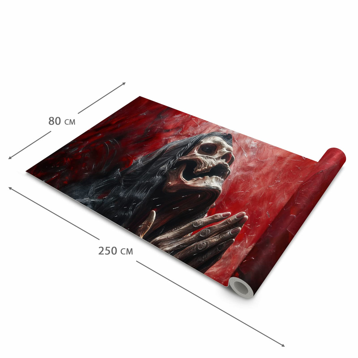 Bodenschonender Teppich fürs Esszimmer mit Motiv Skelettbetende Hände in der Größe 60x240 cm