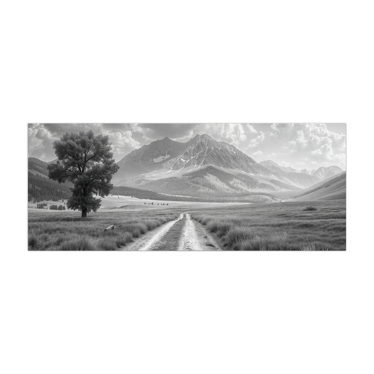 Küchenrückwand aus Glas Einsamer Baum vor Bergen im Hochformat, Motiv bildfüllend von vorn