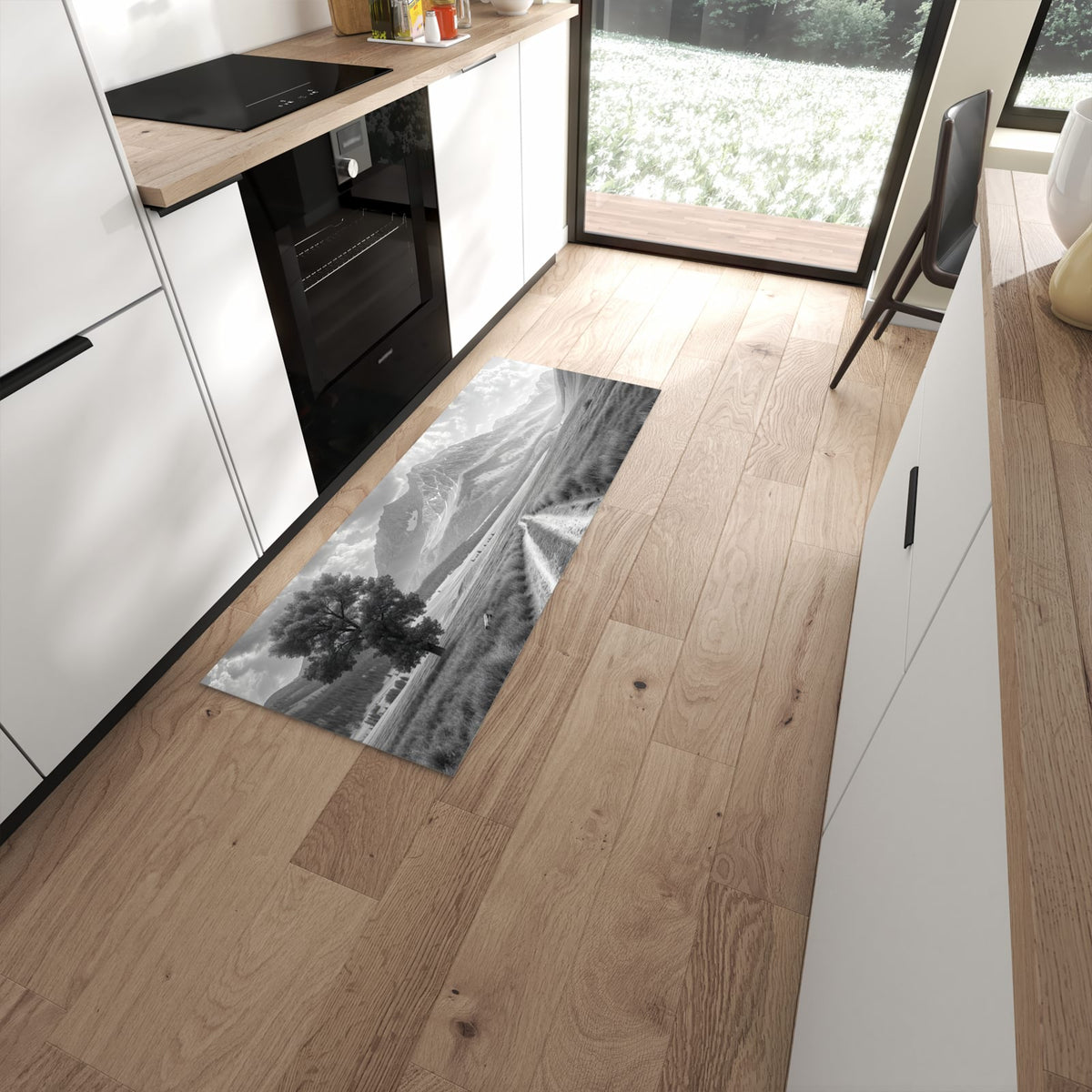 Hygienischer rutschfester Küchenteppich mit Motiv Berglandschaft Weg in moderner Küche #grösse_60 x 150 cm