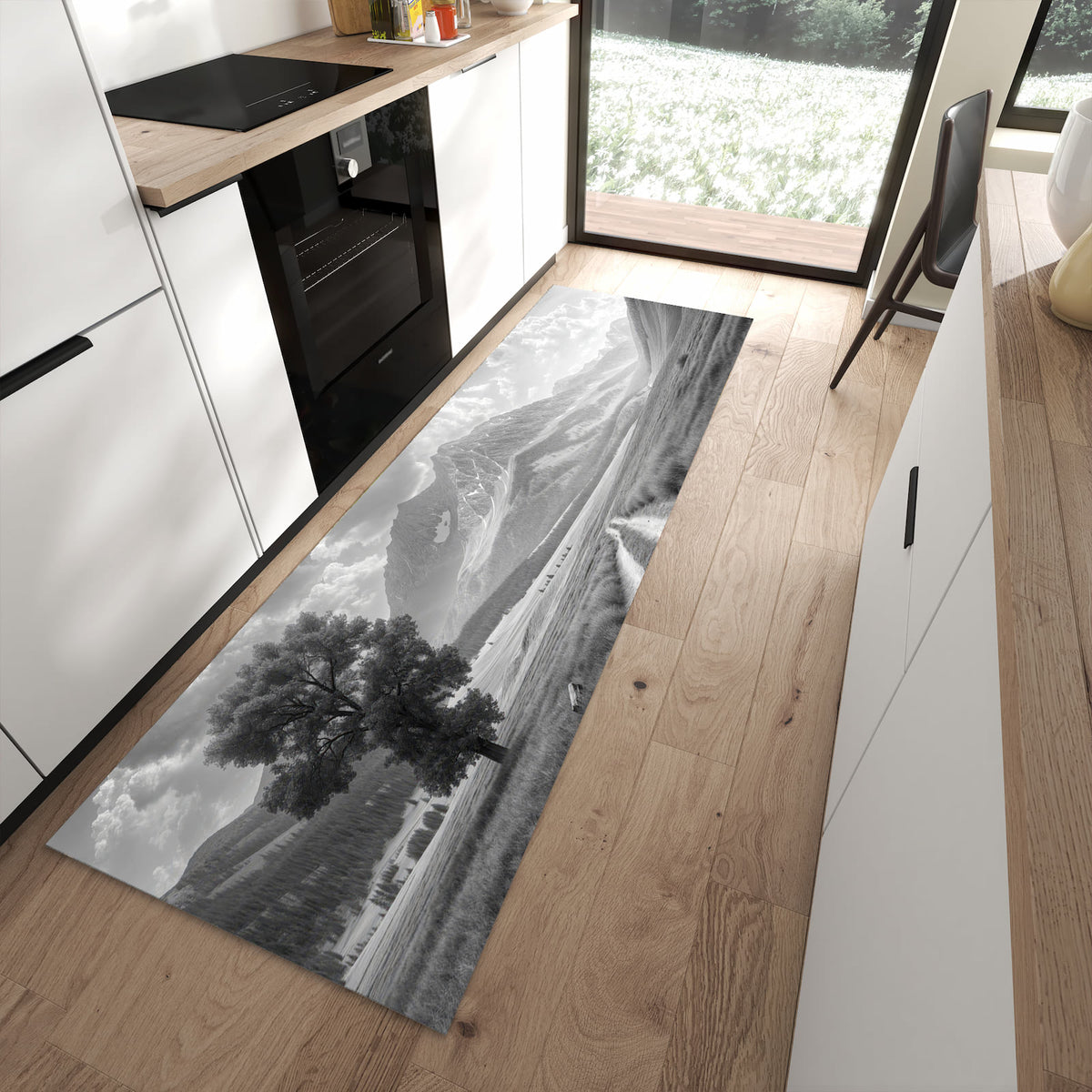 Küchenteppich mit Motiv Berglandschaft Weg für Ordnung in moderner Küche