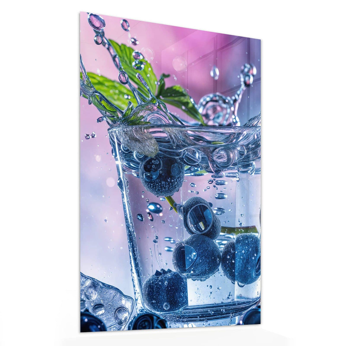 11 Größen – von 30 × 60 bis 60 × 150 cm – Wandbild - Blaubeeren im Glas - Hochformat