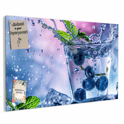 Metall Magnettafel mit dem Motiv Blaubeeren im Glas