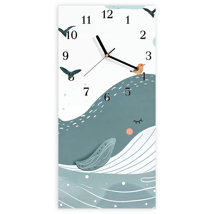 Wanduhr Schlafender Wal aus Glas – Hochformat 30 × 60 cm mit Ziffernblatt Klassisch