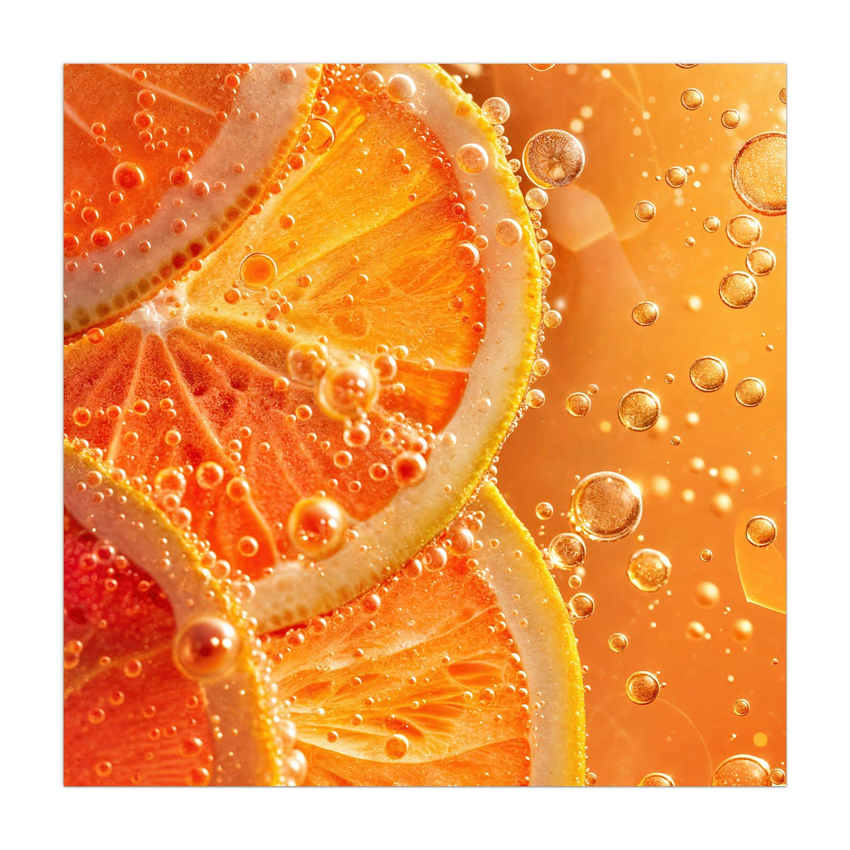 Orangen- und Blutorangenscheiben in sprudelnder orangener Flüssigkeit