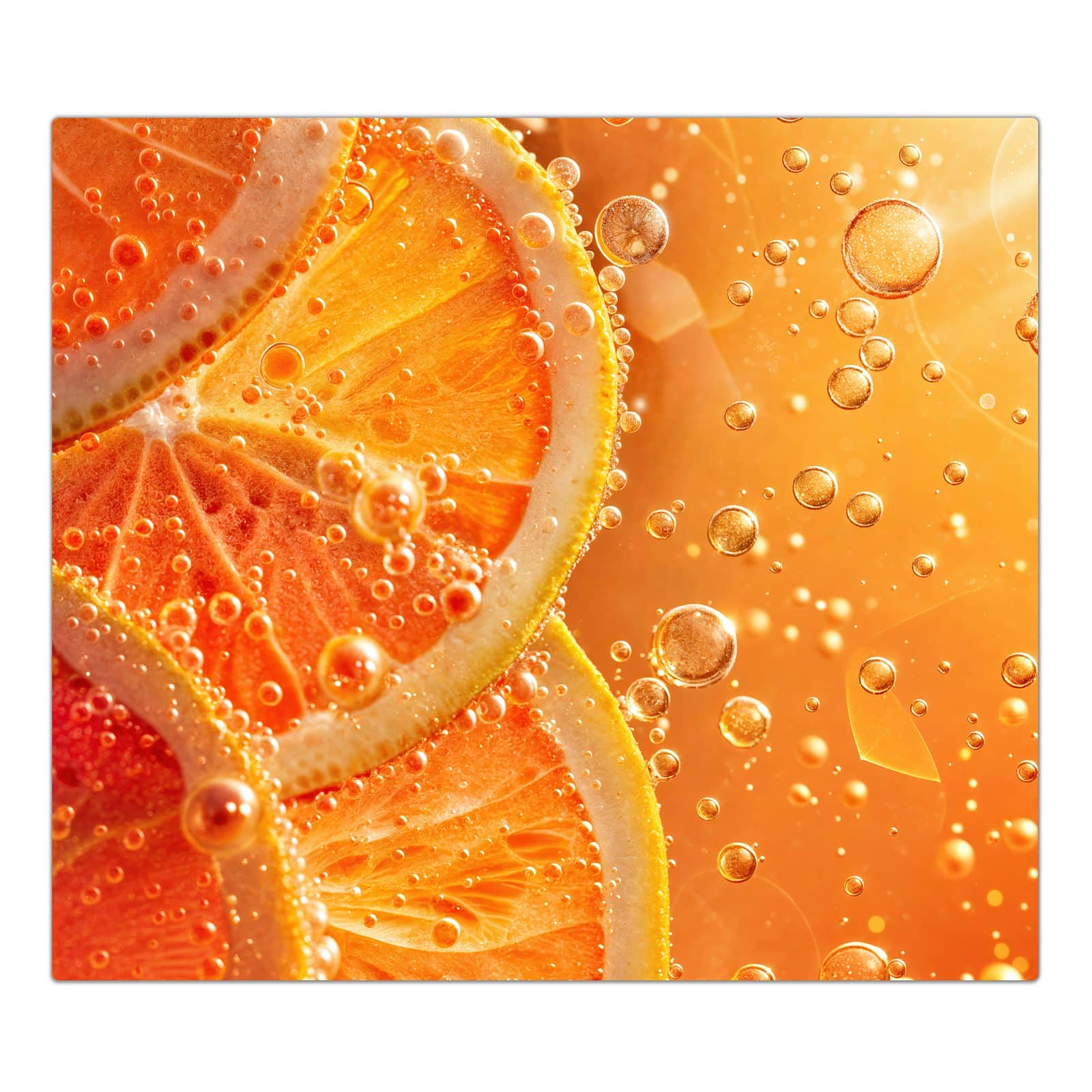 1-teilige Herdabdeckplatte mit Spritzige Orange-Motiv in der Frontansicht #grösse_1-Teilig (60x52cm)