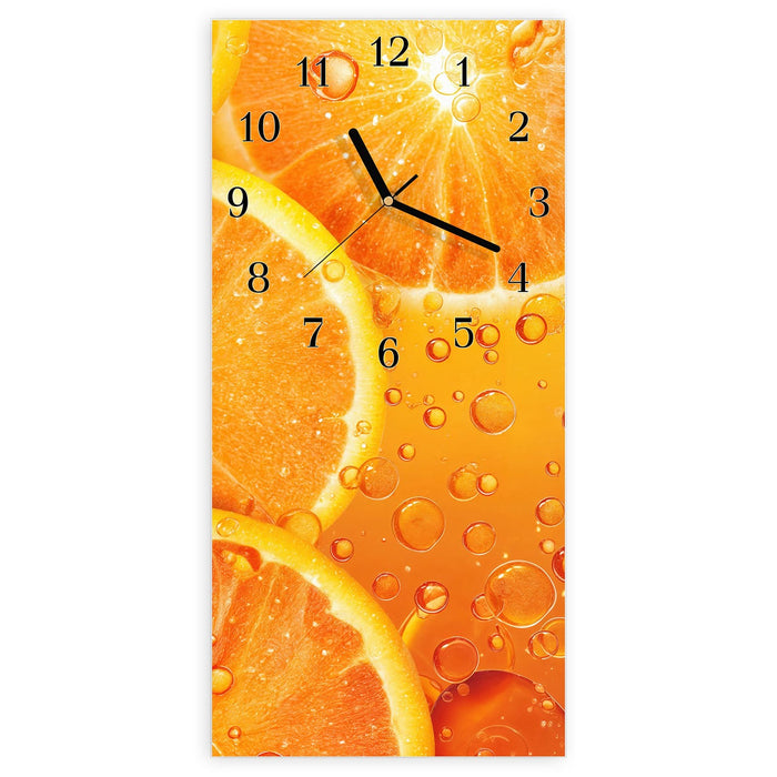 Wanduhr Erfrischende Orange aus Glas – Hochformat 30 × 60 cm mit Ziffernblatt Klassisch
