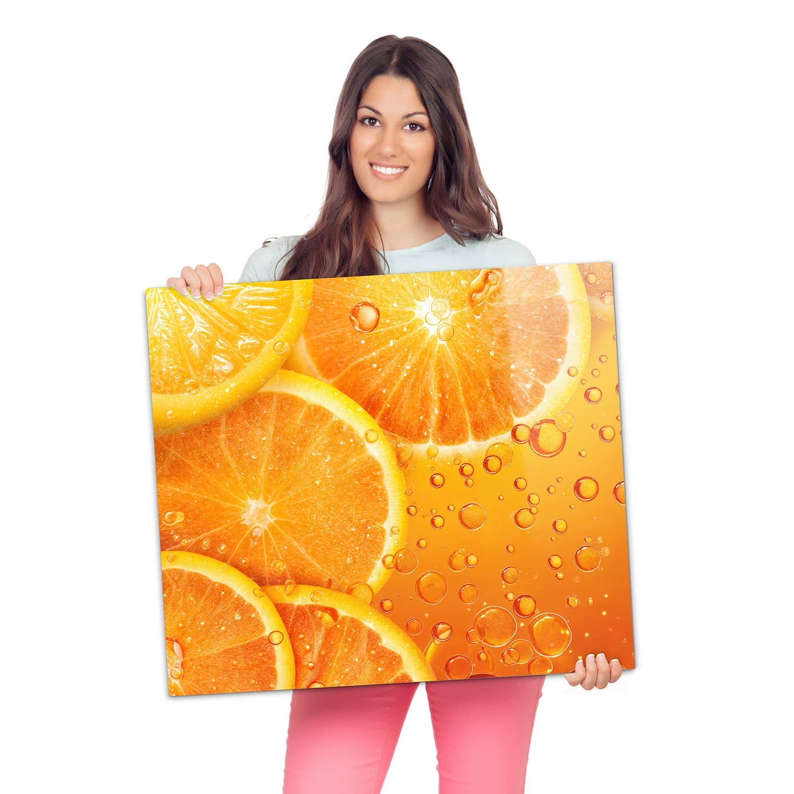 Abdeckplatten für Ceranfeld mit Erfrischende Orange-Motiv wird zur Größendarstellung gehalten