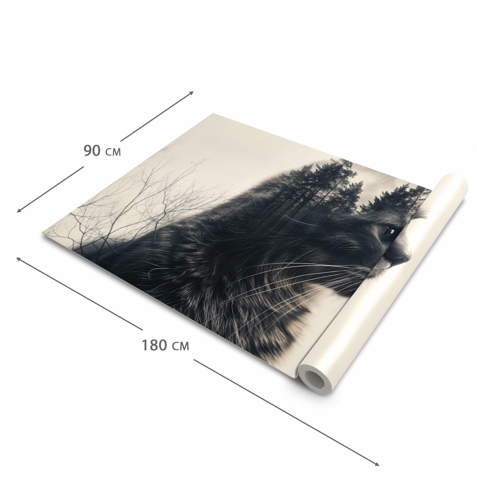 Bodenschonender rutschfester Küchenteppich mit Motiv Waldkatze in der Grösse 80x300 cm