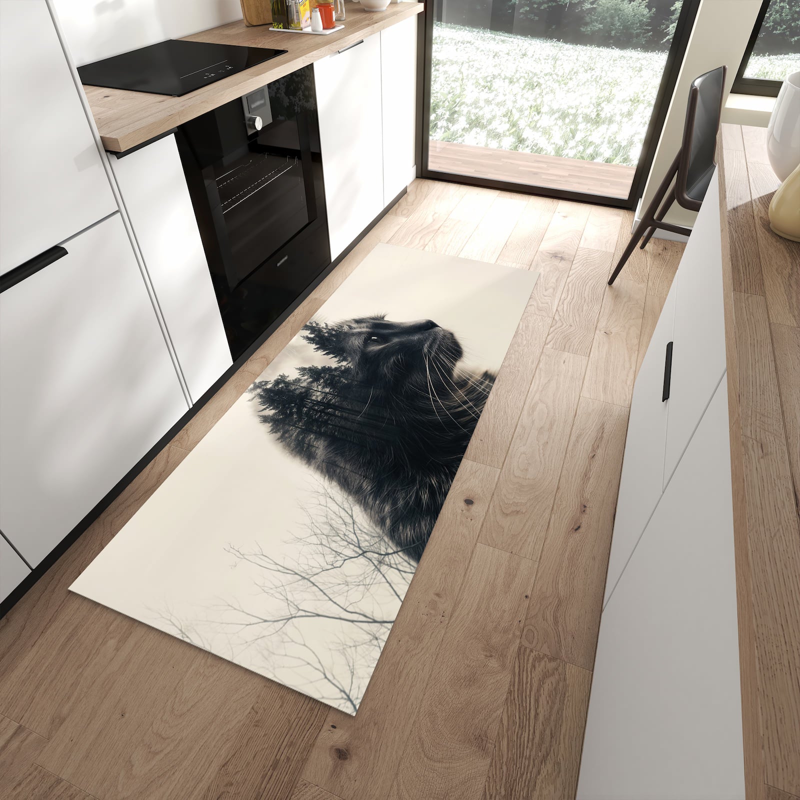 Küchenteppich mit Motiv Waldkatze für angenehme Haptik in moderner Küche