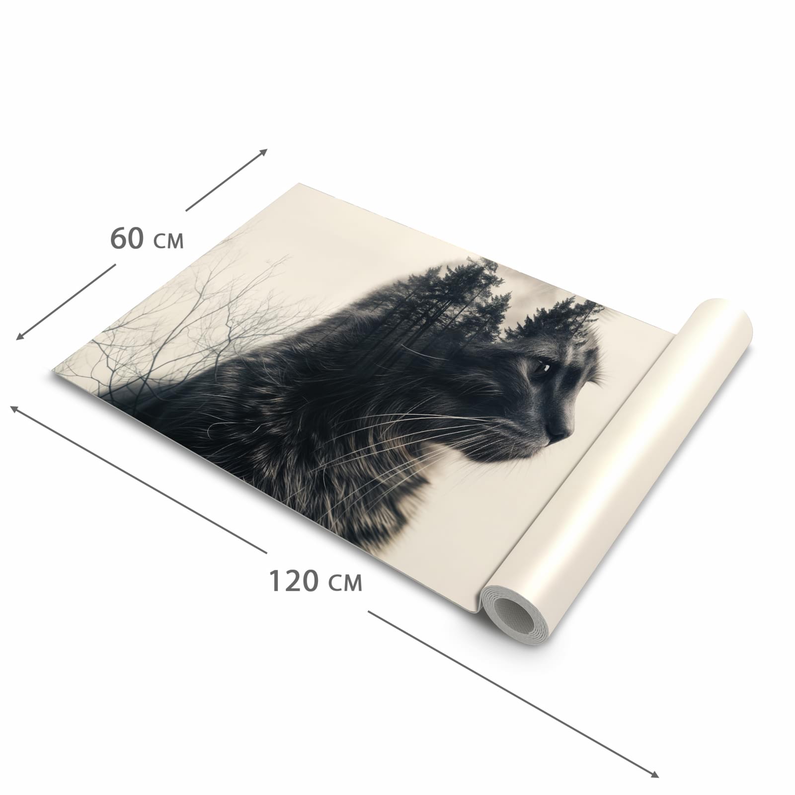 Pflegeleichter dünner Küchenteppich mit Motiv Waldkatze in der Grösse 80x300 cm