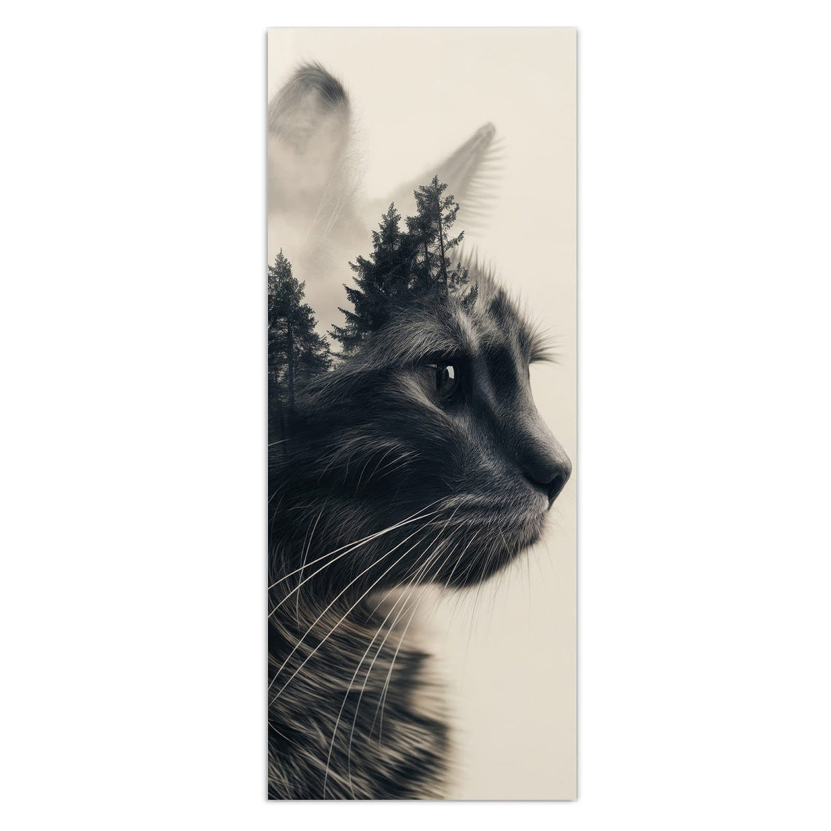 Wandbild - Katzenprofil mit Wald - Hochformat – Katzenprofil mit Wald verschmolzen