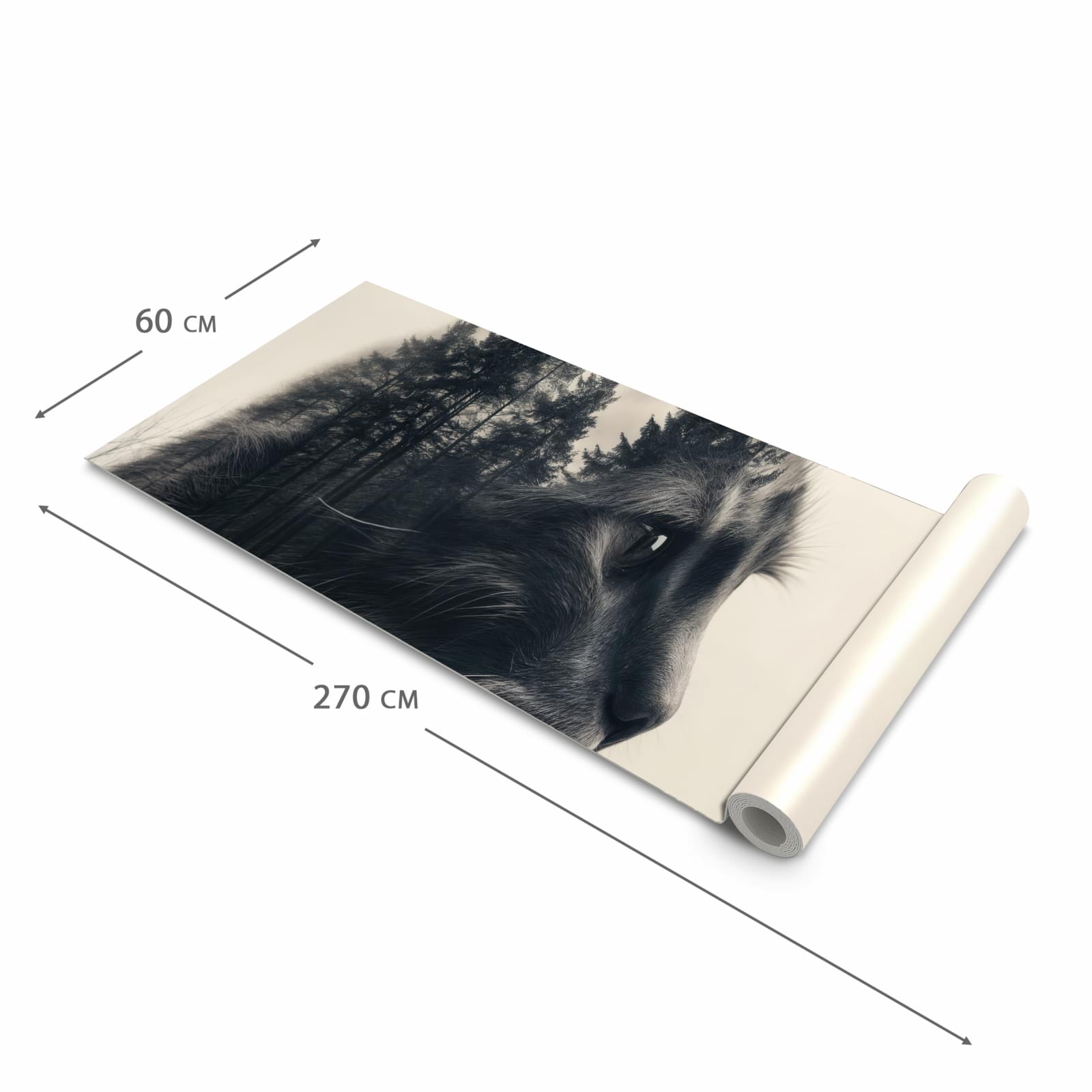 Waschbarer Teppich für Esstisch mit Motiv Waldkatze in der Größe 80x300 cm