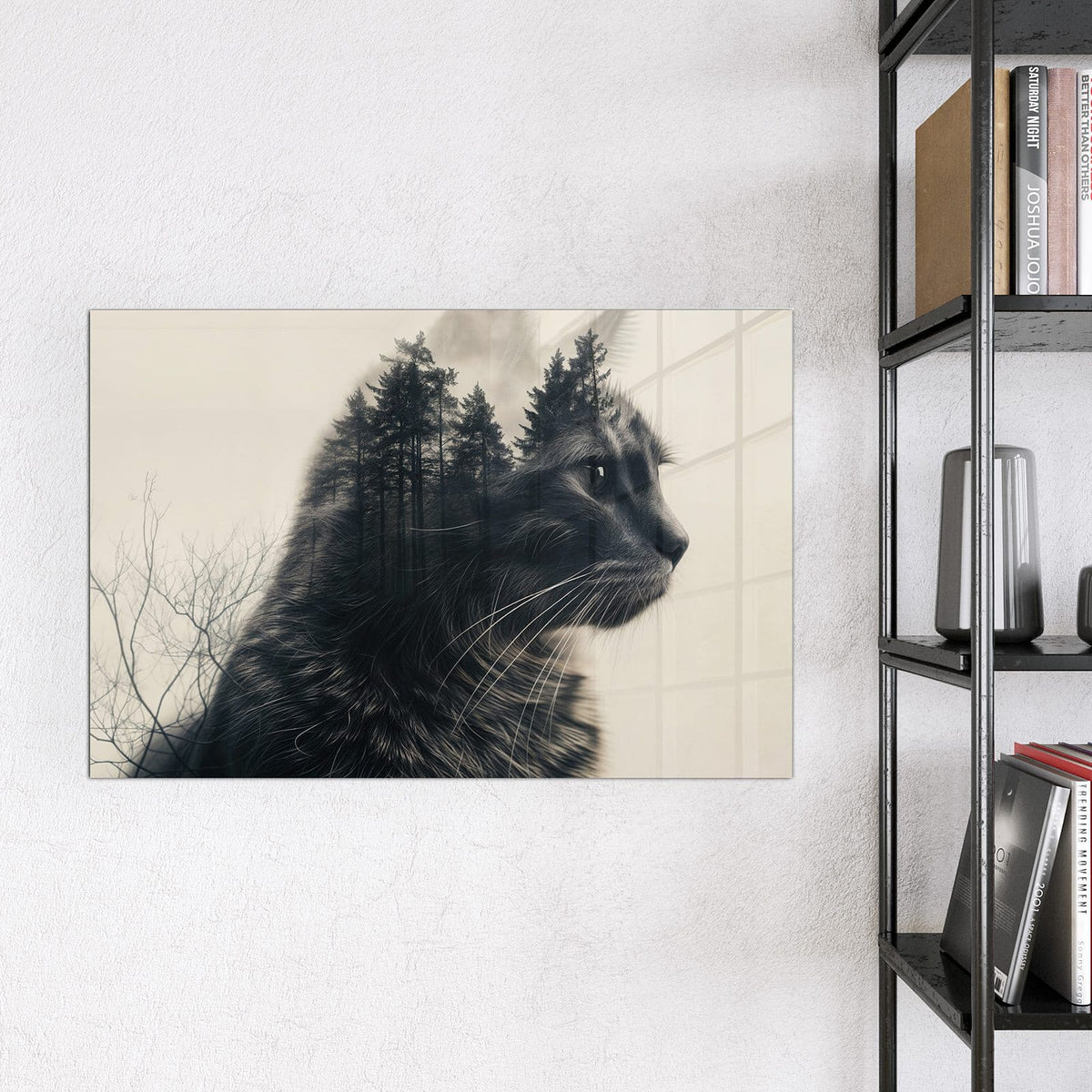 Magnettafel - Katzenprofil mit Wald – Katzenprofil mit Wald verschmolzen