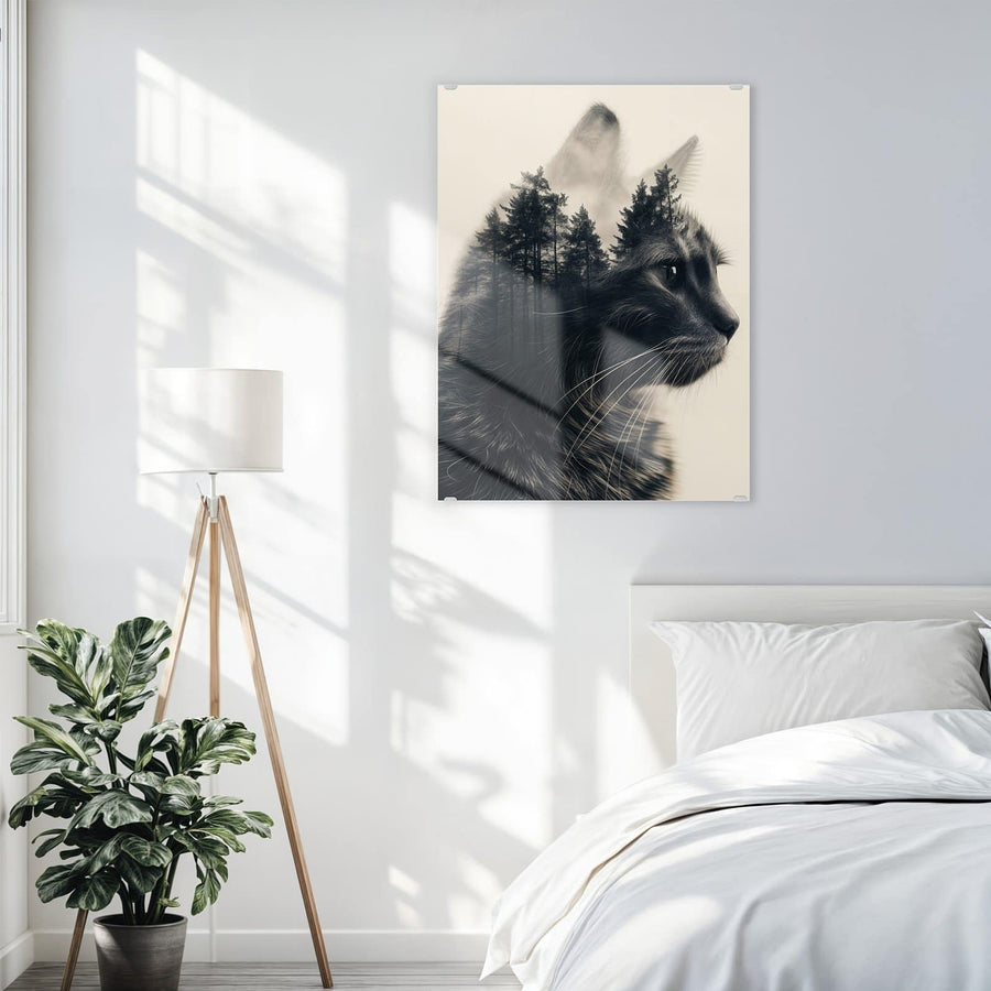 Maße Wandbild - Katzenprofil mit Wald - Hochformat