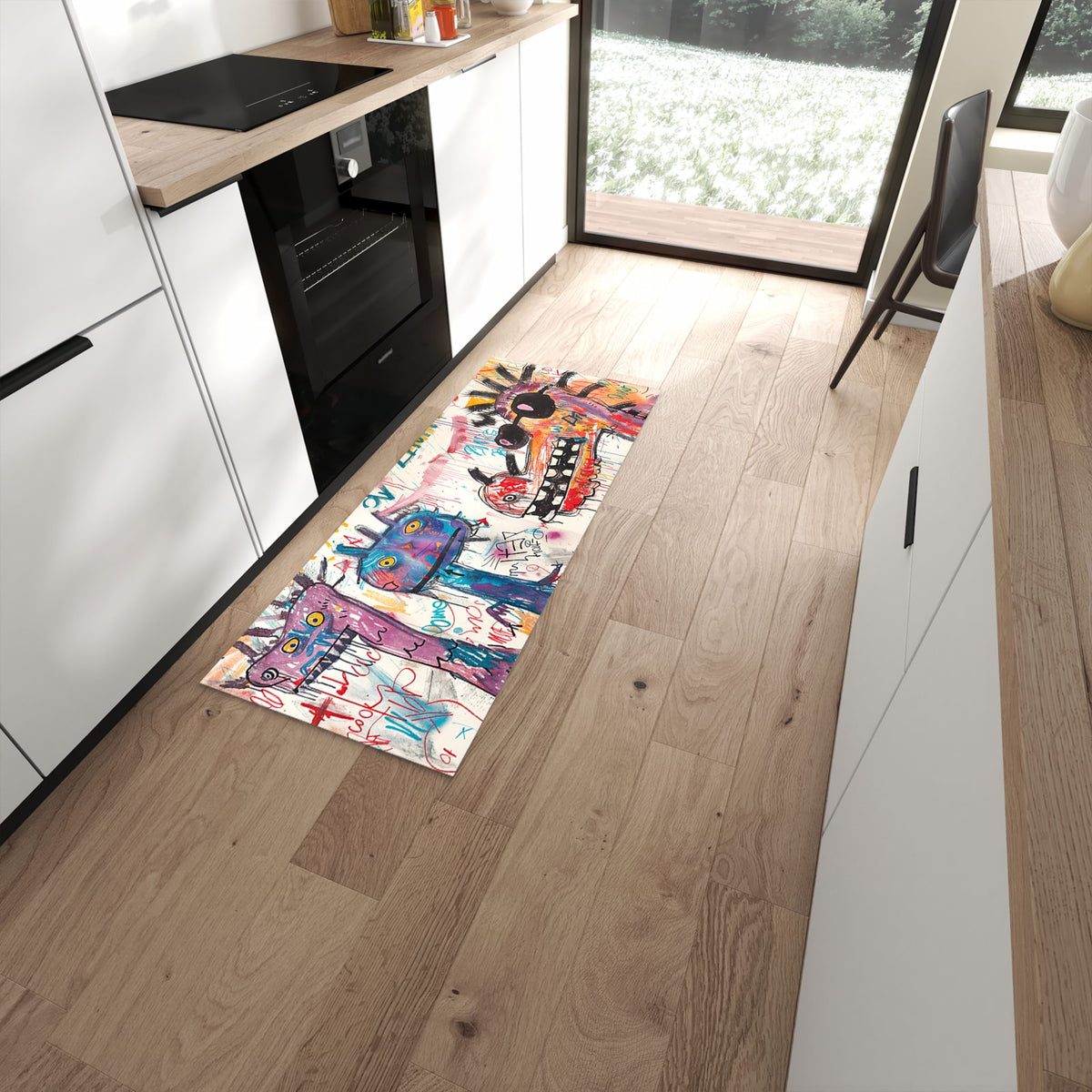 Rutschfester Küchenläufer mit Motiv Kreatives Graffiti in moderner Küche #grösse_60 x 150 cm