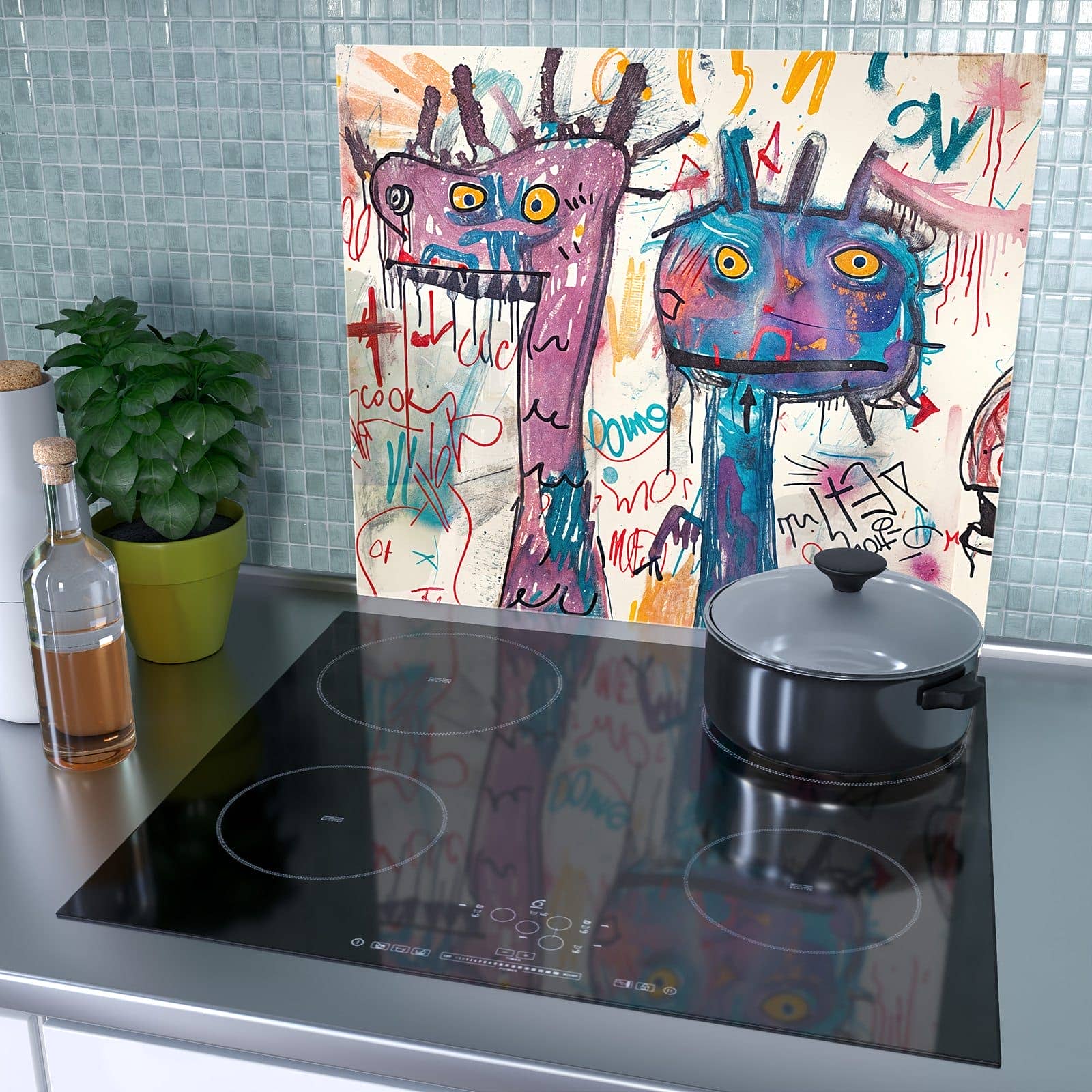 2-teilige Herdabdeckung aus Glas mit Kreatives Graffiti-Motiv auf dem Ceranfeld