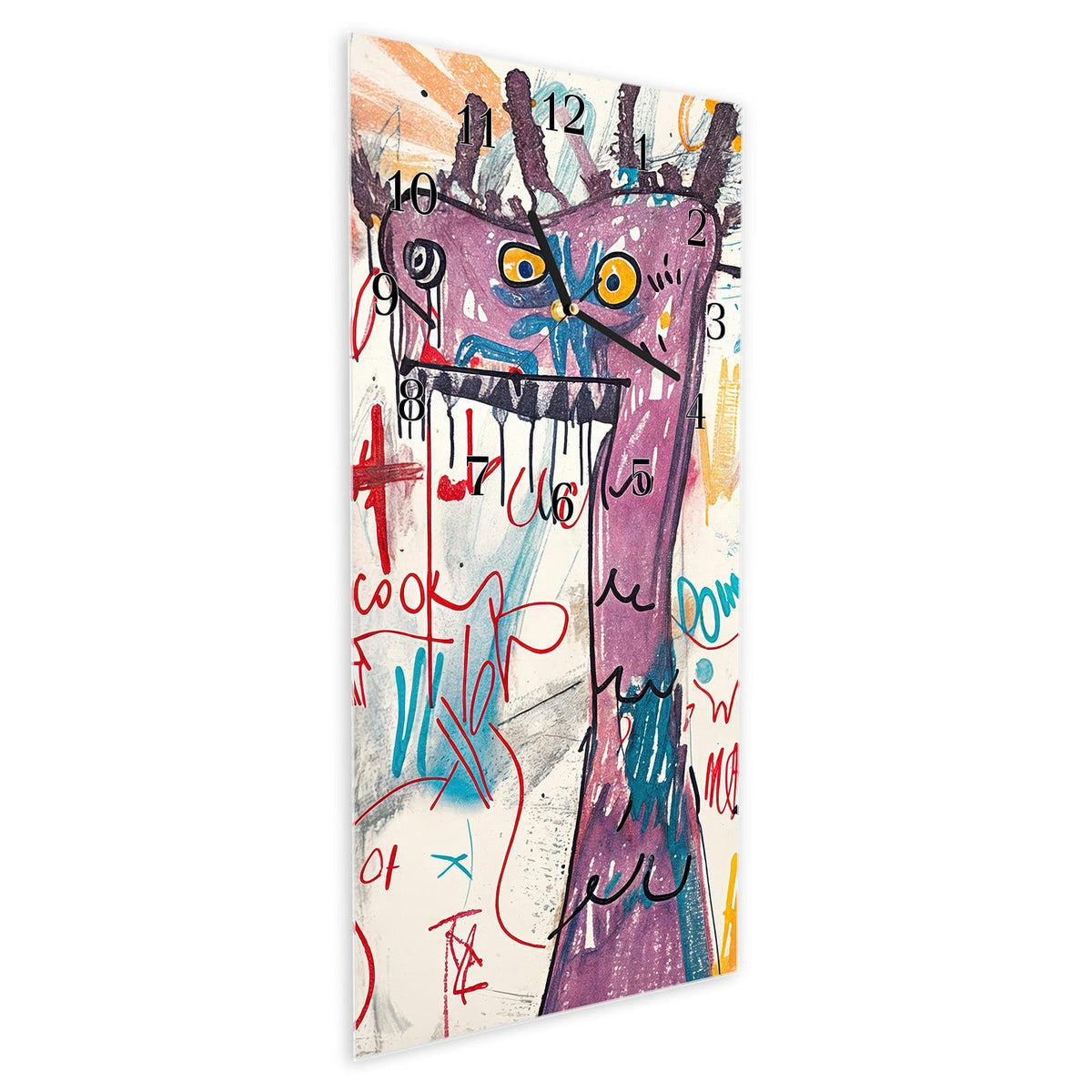 Vormontiert – mit Schwebeeffekt – Wanduhr Kreatives Graffiti aus Glas – Hochformat 30 × 60 cm