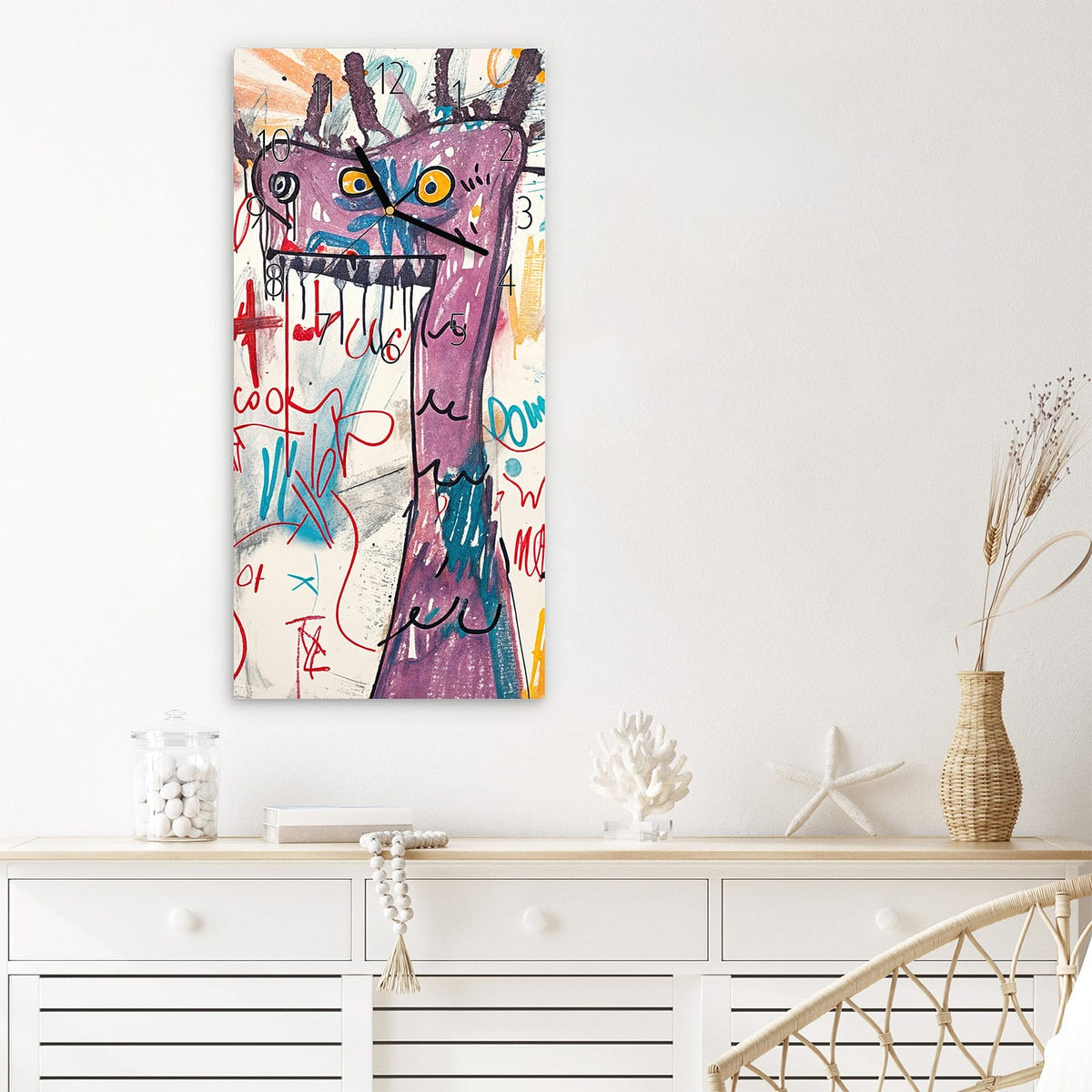 Wanduhr Kreatives Graffiti aus Glas – Graffiti-Figuren mit großen Augen
