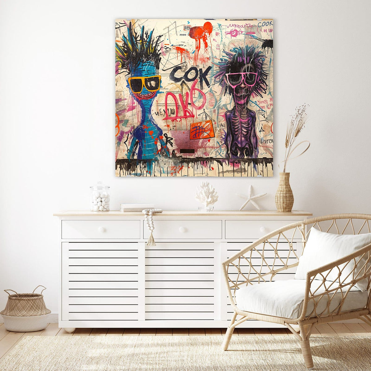 Echtglas, 4 mm – kein Acryl, keine Folie – Wandbild - Graffiti-Figuren - Quadratisch