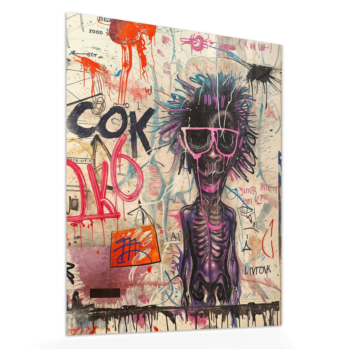Echtglas, 4 mm – kein Acryl, keine Folie – Wandbild - Graffiti-Figuren - Hochformat