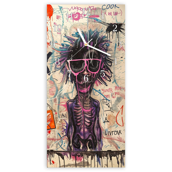 Wanduhr Graffiti Tiere aus Glas – Hochformat 30 × 60 cm mit Ziffernblatt Klassisch