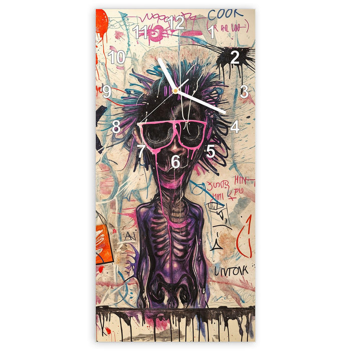 Wanduhr Graffiti Tiere aus Glas – Hochformat 30 × 60 cm mit Ziffernblatt Modern