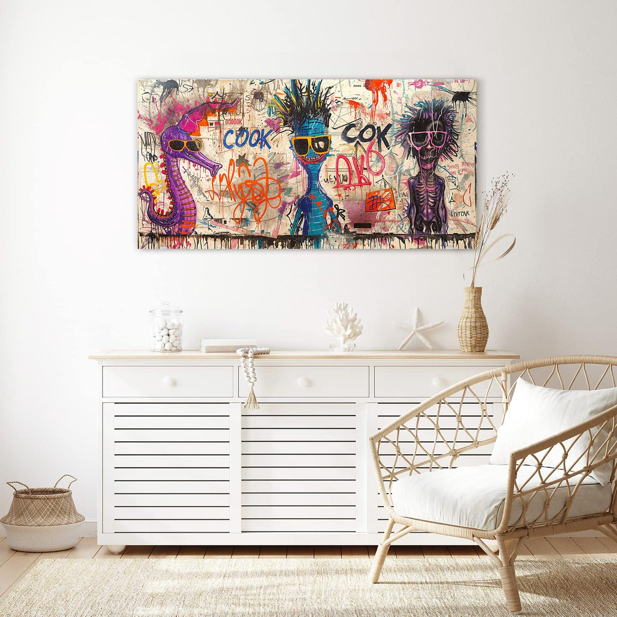 Echtglas, 4 mm – kein Acryl, keine Folie – Wandbild - Graffiti-Figuren - Querformat