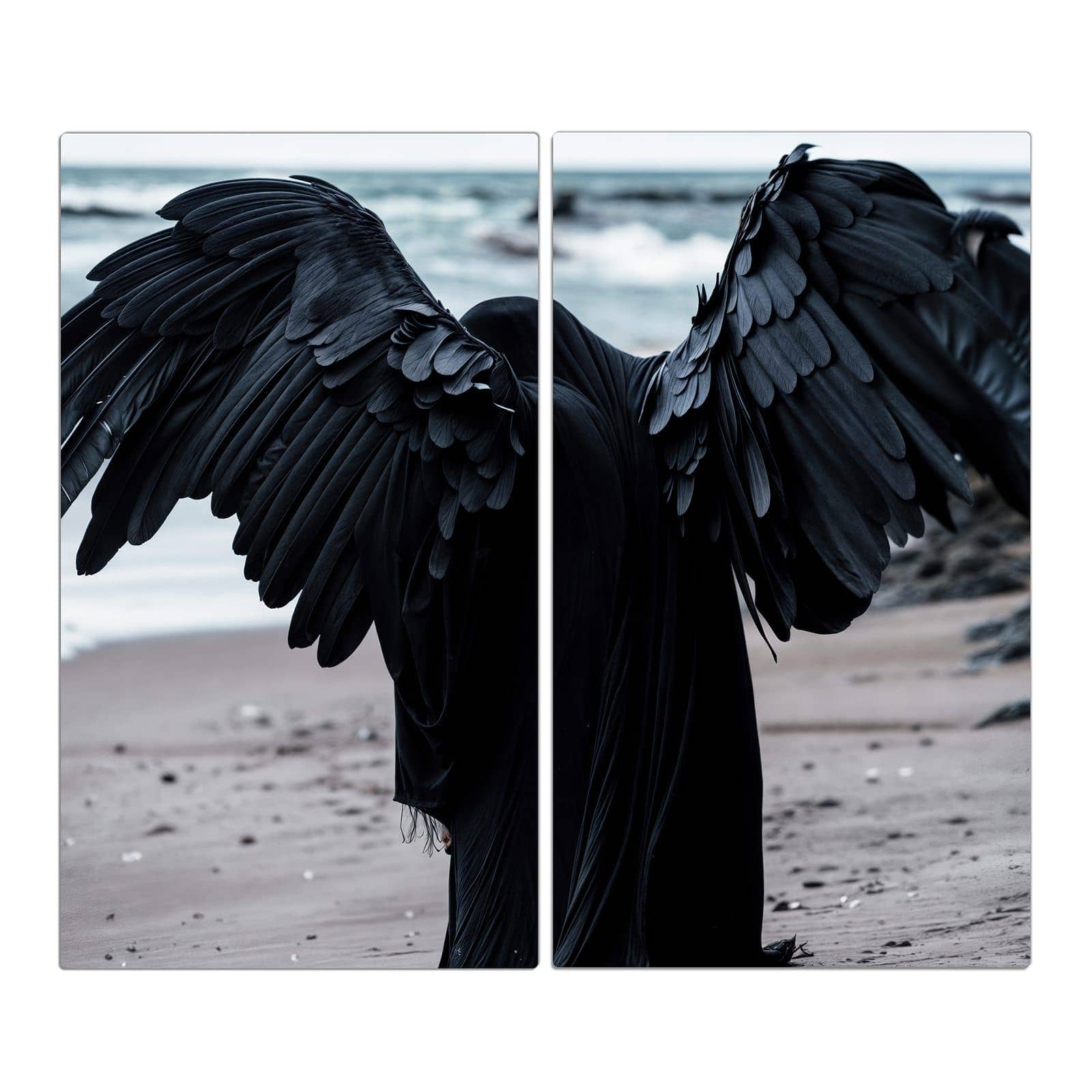 2-teilige Abdeckplatten für Herd mit Geflügelter Wanderer-Motiv in der Frontansicht #grösse_2-Teilig (60x52cm)