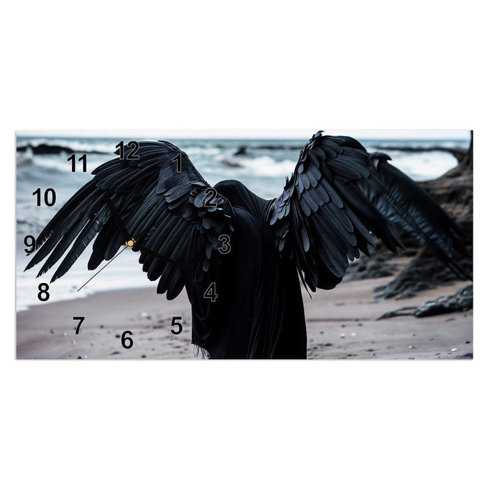 Wanduhr Geflügelter Wanderer aus Glas – Querformat 60 × 30 cm mit Ziffernblatt Modern