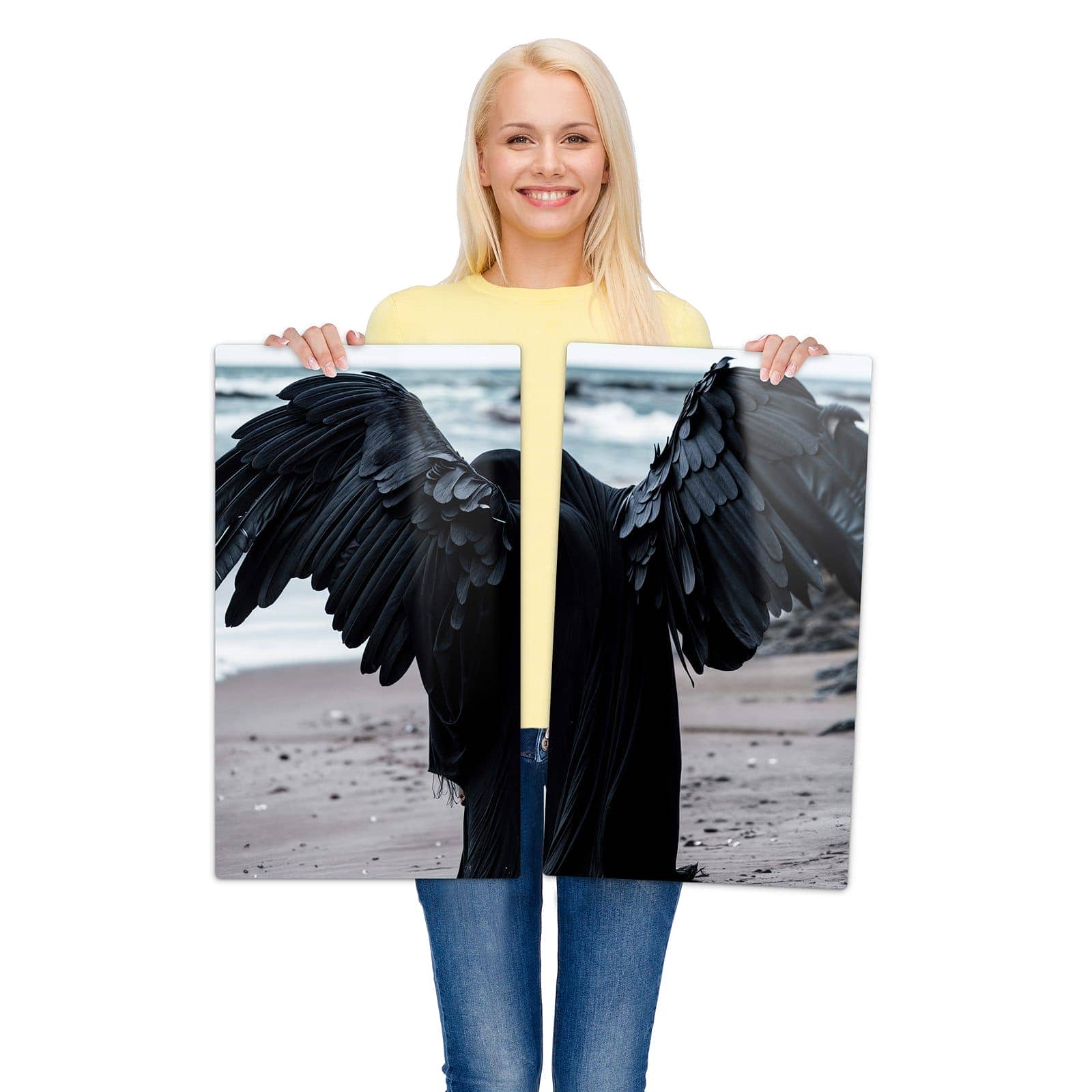 2-teilige Herd Schutzplatte mit Geflügelter Wanderer-Motiv wird zur Größendarstellung gehalten