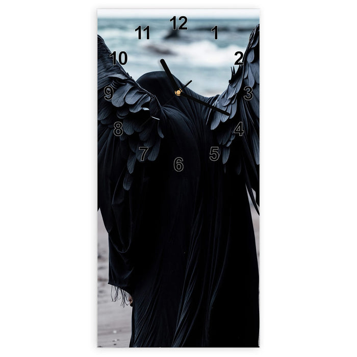 Wanduhr Geflügelter Wanderer aus Glas – Hochformat 30 × 60 cm mit Ziffernblatt Modern
