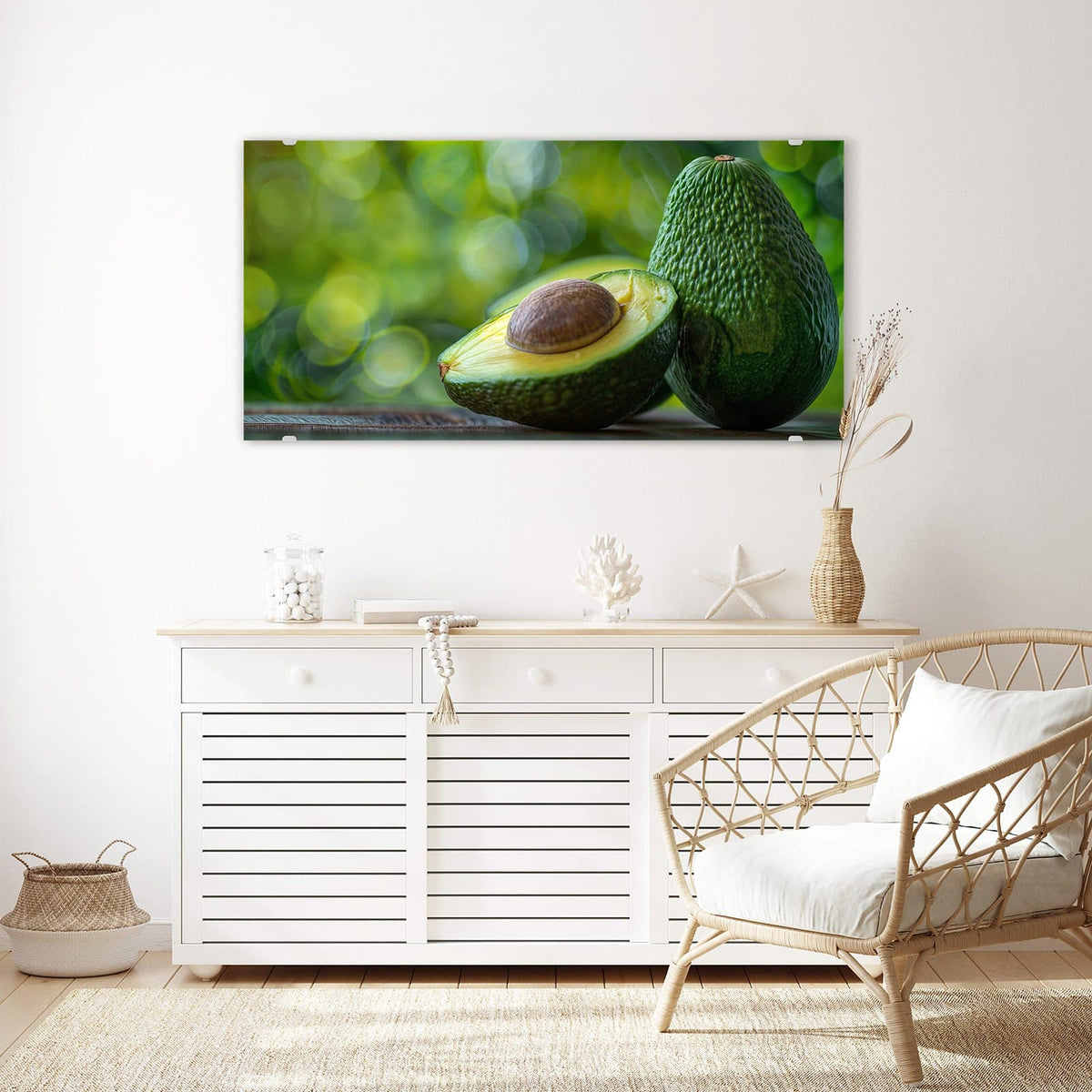 Echtglas, 4 mm – kein Acryl, keine Folie – Wandbild - Halbierte Avocado - Querformat