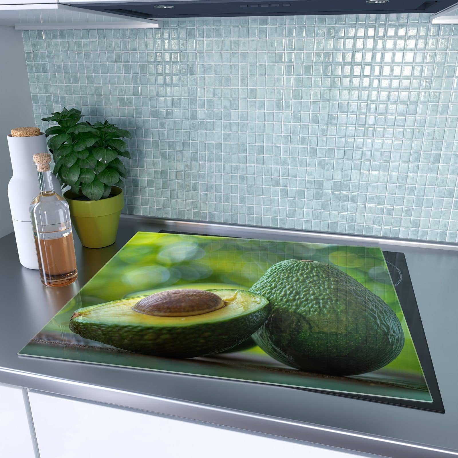 1-teilige Herdabdeckplatten für den Herd mit Avocado Anschnitt-Motiv auf dem Ceranfeld