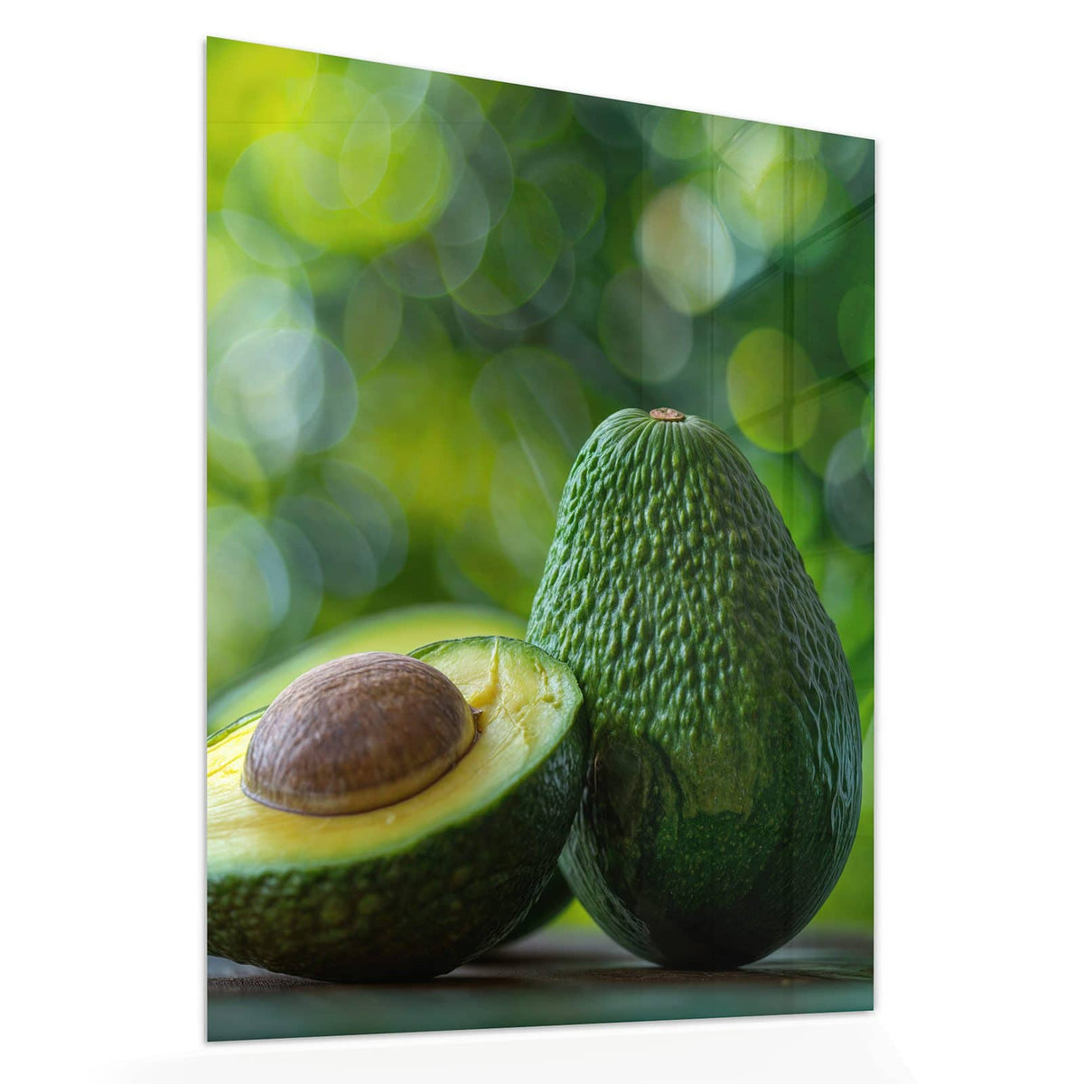Echtglas, 4 mm – kein Acryl, keine Folie – Wandbild - Halbierte Avocado - Hochformat