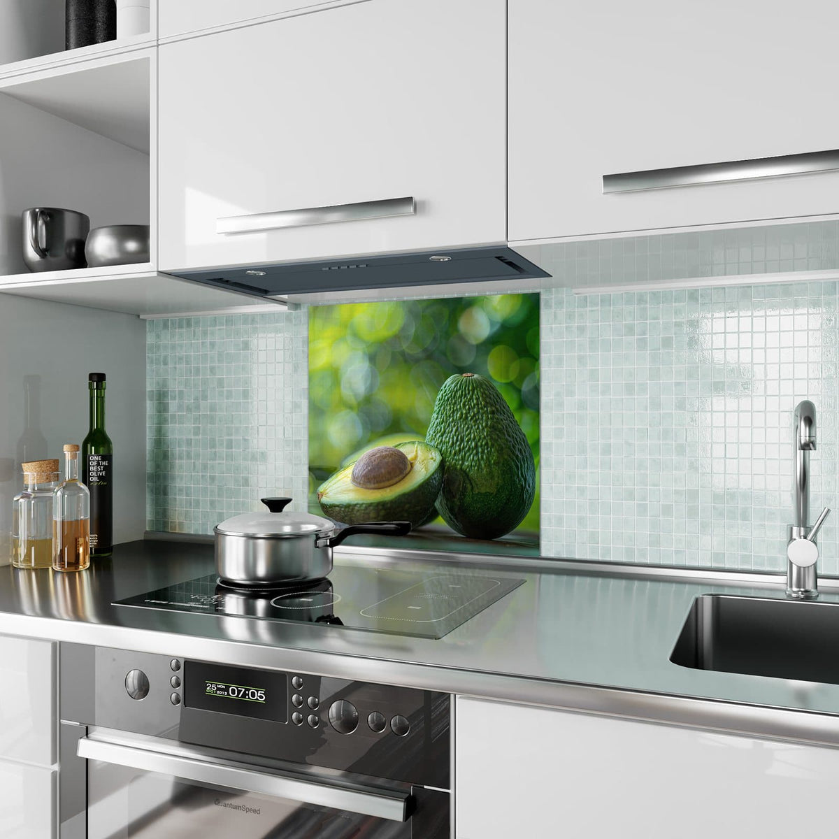 Küchenrückwand Halbierte Avocado aus Glas – Halbierte Avocado mit Kern