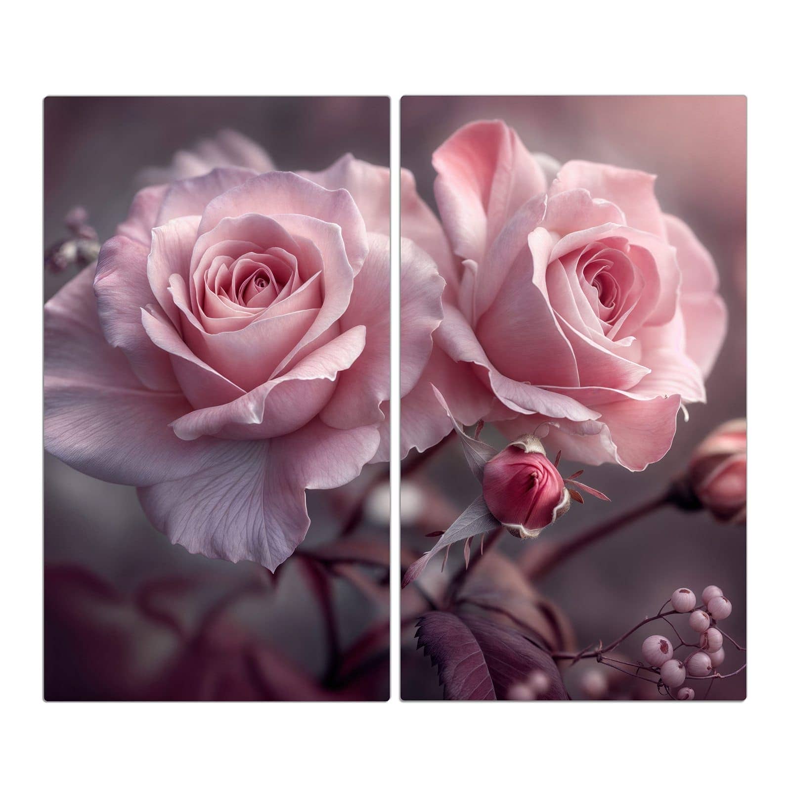 2-teilige Abdeckplatte für Ceranfeld mit Romantische Rosen-Motiv in der Frontansicht #grösse_2-Teilig (60x52cm)