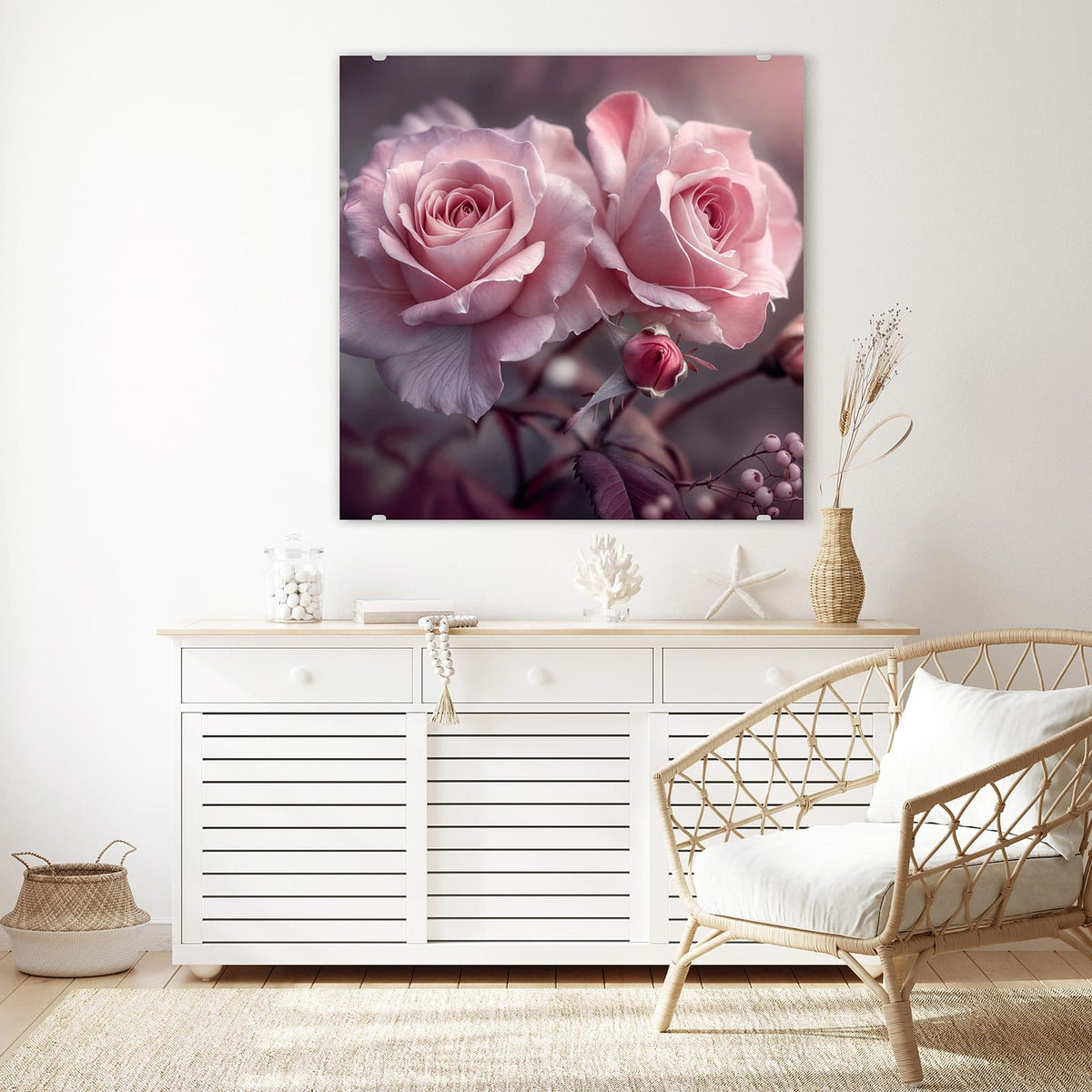 Echtglas, 4 mm – kein Acryl, keine Folie – Wandbild - Romantische Rosen - Quadratisch