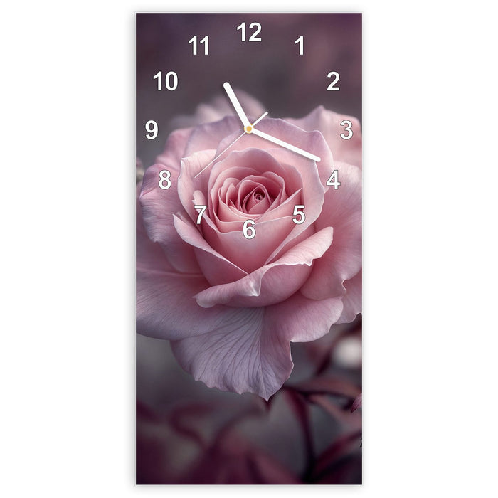 Wanduhr Romantische Rosen aus Glas – Hochformat 30 × 60 cm mit Ziffernblatt Modern