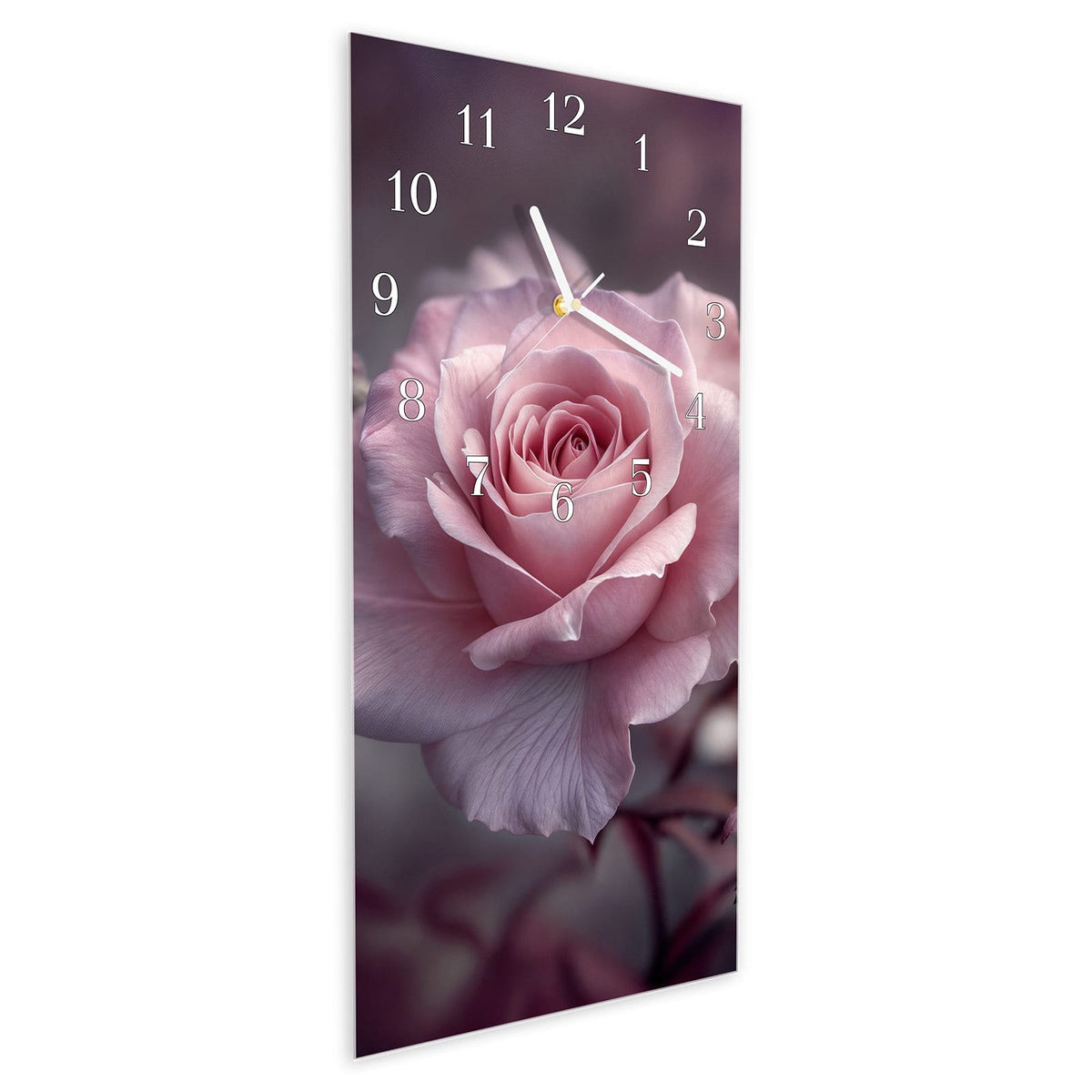 Vormontiert – mit Schwebeeffekt – Wanduhr Romantische Rosen aus Glas – Hochformat 30 × 60 cm