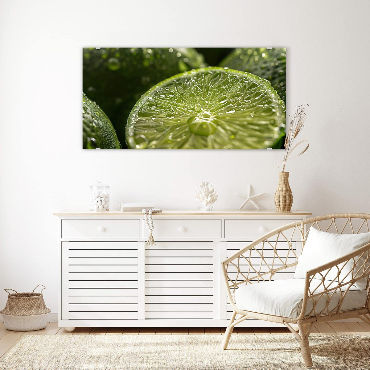 Echtglas, 4 mm – kein Acryl, keine Folie – Wandbild - Nasse Limettenscheibe - Querformat