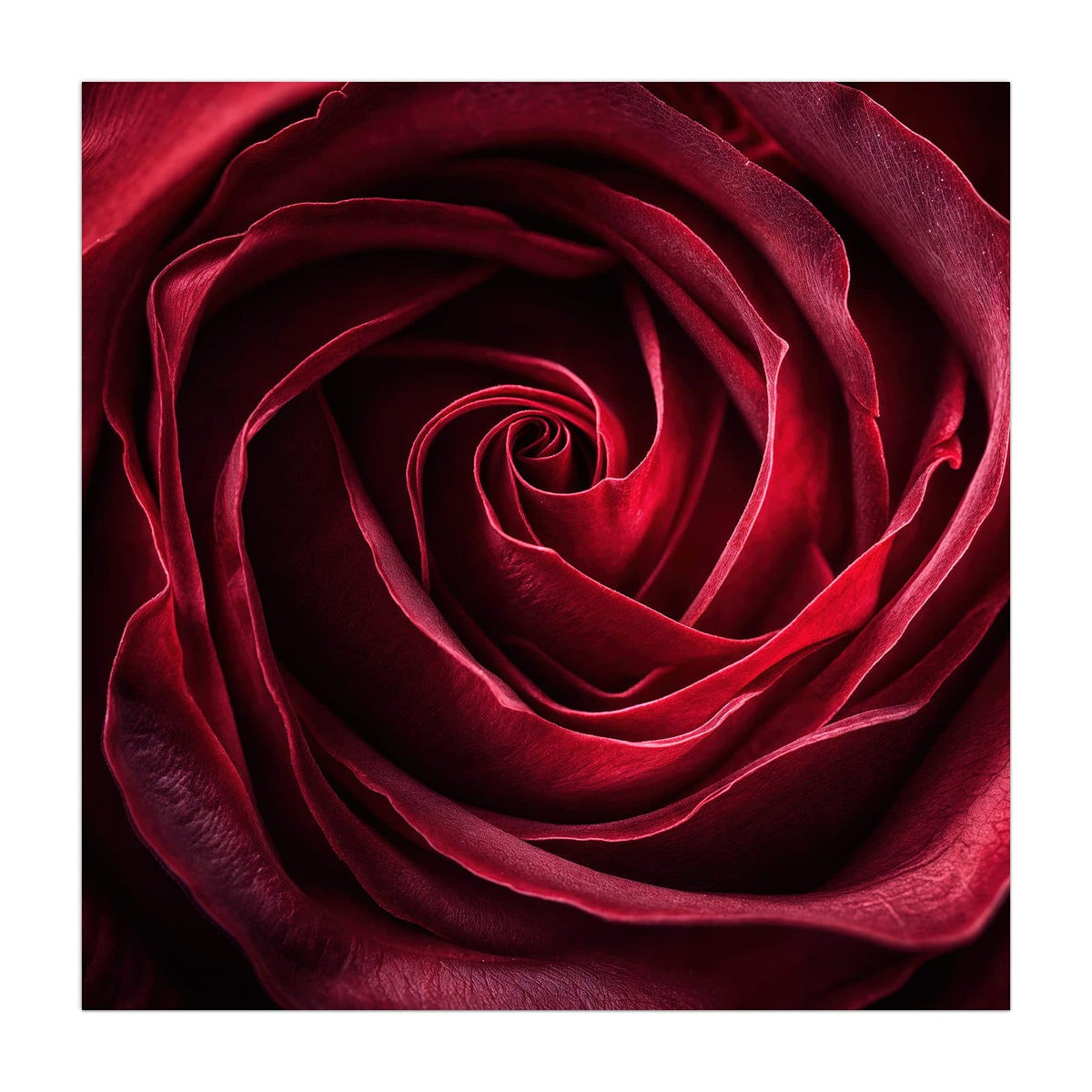 Küchenrückwand aus Glas Tiefrote Rosenblüte im quadratischen Format, Motiv bildfüllend von vorn